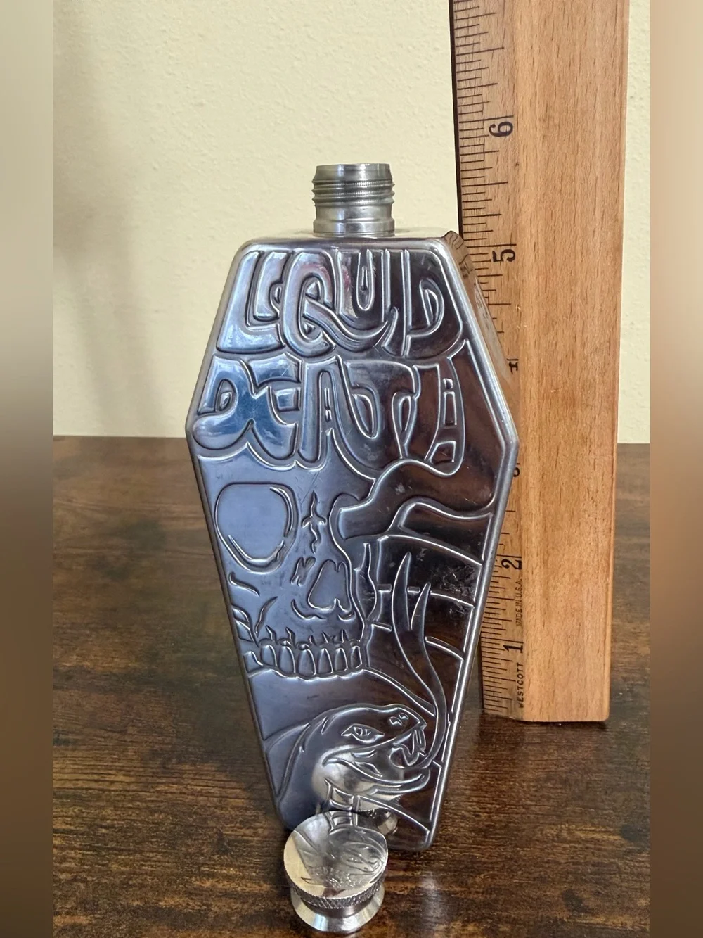 Flask - Liquid Death Metal Skull Coffin Flask